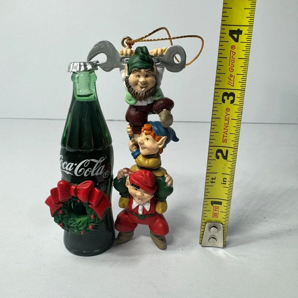 Vintage 1994 Coca-Cola Elves Opening Bottle Christmas Ornament Resin 3.75 Inch